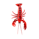 A red lobster-shaped ornament or figurine with glittery texture and rhinestone embellishments, isolated on a white background.