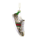 Decorative glass sneaker ornament with colorful design on a white background