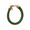 A green braided woven bracelet with antique gold-toned metal end caps and a short chain extender clasp, shown on a plain white background.