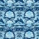 Pattern of blue shells and seafoam on a dark blue background