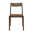 Brown wooden chair with a brown leather seat on a white background