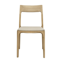 Wooden chair with a beige linen cushion on a white background