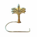 Decorative brass toilet roll holder with palm tree design on a white background