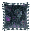 Decorative pillow with paisley pattern and tassels on a white background