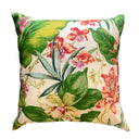 Decorative pillow with floral and leaf pattern on a white background