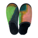 Pink Green Abstract Large Black Slippers