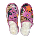 Pink Hollyhocks Medium White Slippers