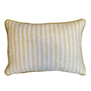 Striped pillow with a gold and white pattern on a white background