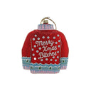 Red sweater ornament with 'Merry Xmas Bitches' text on a white background