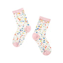 Colorful socks with pink accents on a white background