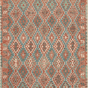 Patterned rug with geometric design on a white background