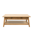 Wooden coffee table with a shelf on a white background