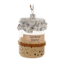 A glass jar ornament styled like a sourdough starter starter, featuring a beige speckled base, a brown band, a fabric lid with blue floral print, and a label reading 'Sourdough Starter'.