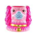 Pink lion mug with a gold collar on a white background
