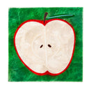A wall tile with sliced white apple on a green background