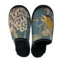 Teal Bird Large Black Slippers
