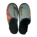 Teal Pattern Large Black Slippers