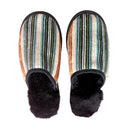 Teal Velvet Stripe Medium Black Slippers