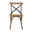 Wooden chair with metal cross back on a white background