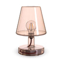 Brown transparent table lamp with a clear bulb on a white background