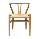 Wooden chair with woven seat on a white background