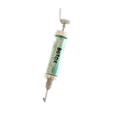 A novelty syringe-shaped ornament with a mint green barrel, silver-toned metal plunger and tip, and black 'Botox' text printed on the side, shown against a plain white background.