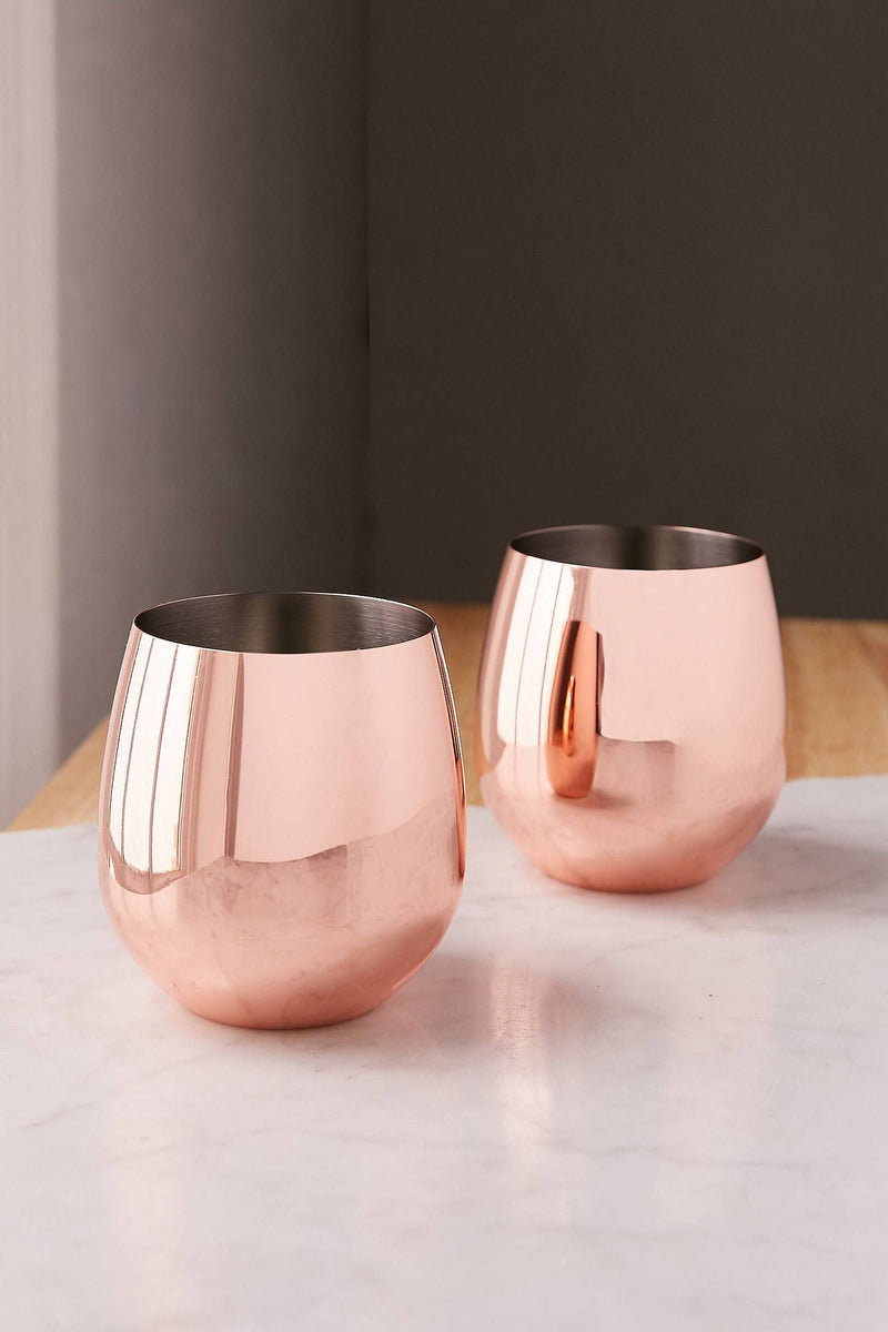 Copper Stemless Wine Glasses - Set of 2