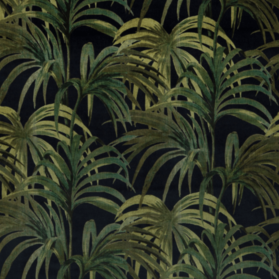 Palmeral Midnight & Green Cotton Linen Fabric PRE ORDER