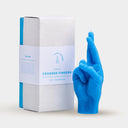 Blue Crossed Fingers Candle Hand