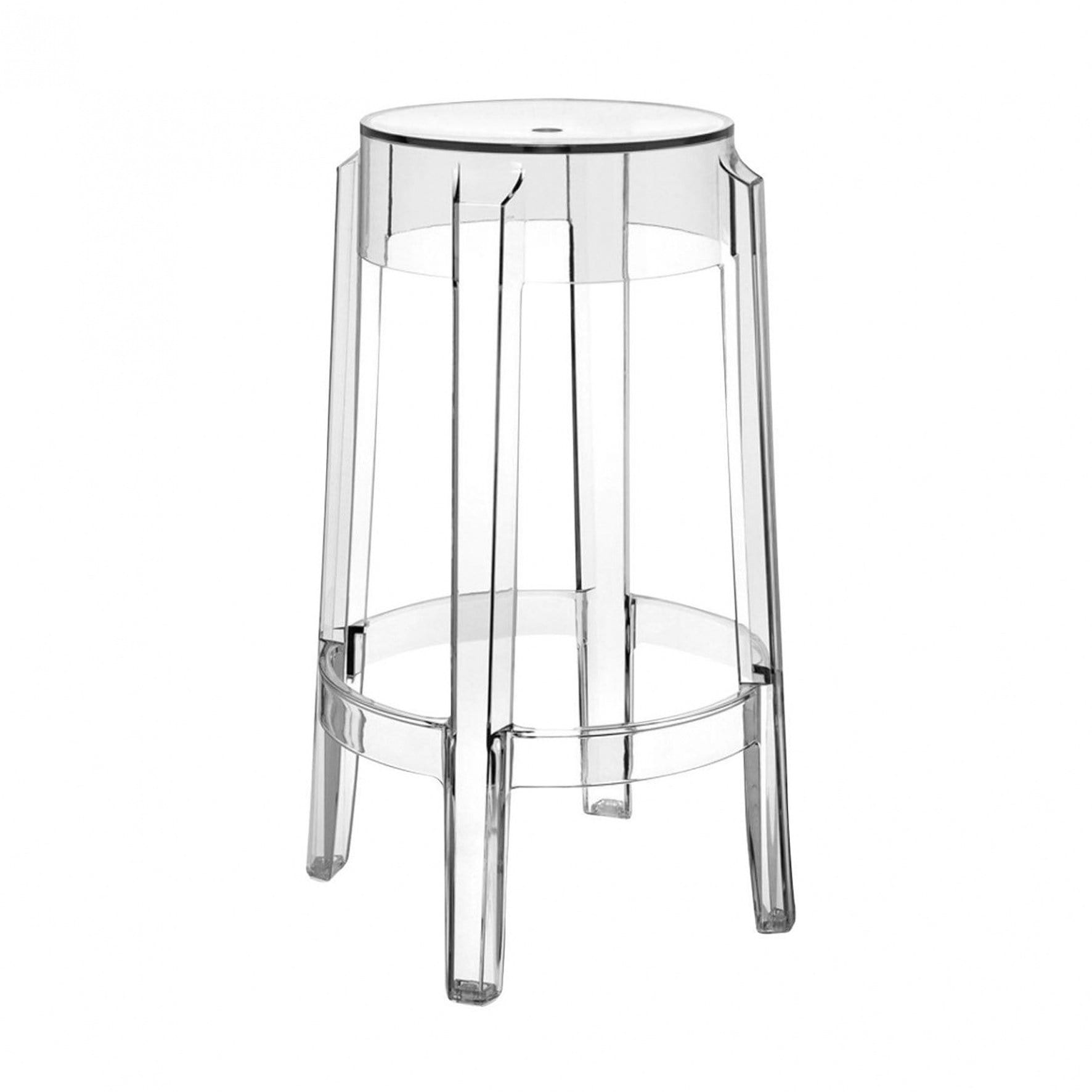 One transparent stool by Kartell.
