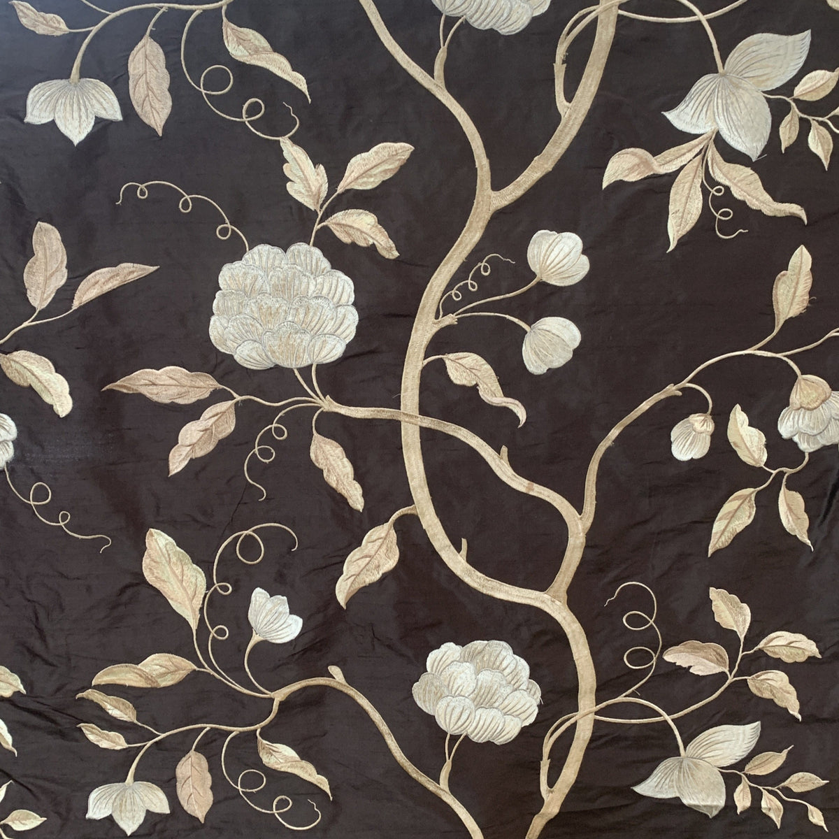 Chocolate Embroidered Silk Fabric Little & Fox