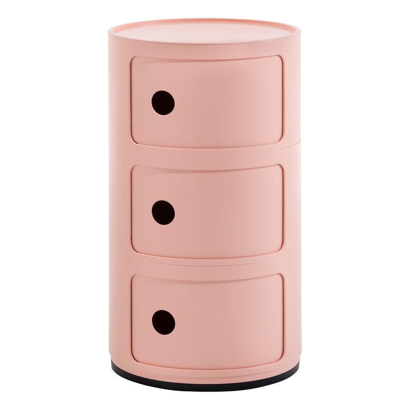 A round pink side 3 drawer in the Componibili range by Kartell.