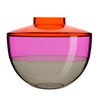 A pink, orange and grey transparent vase by Kartell.