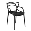 A side view of a black plastic chair by Kartell.