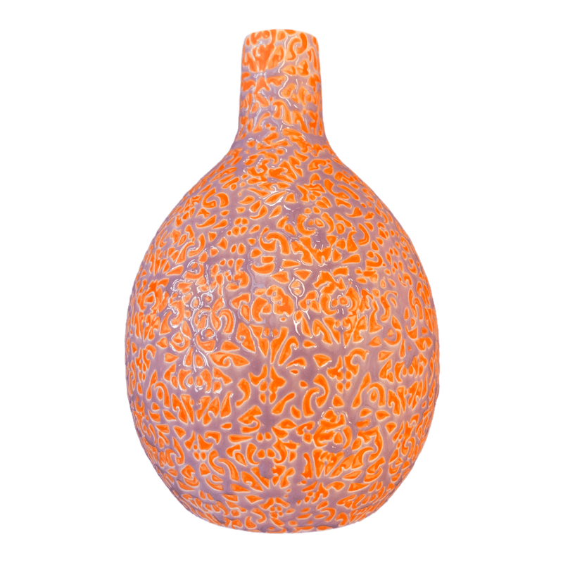 Purple on Orange Engel Vase