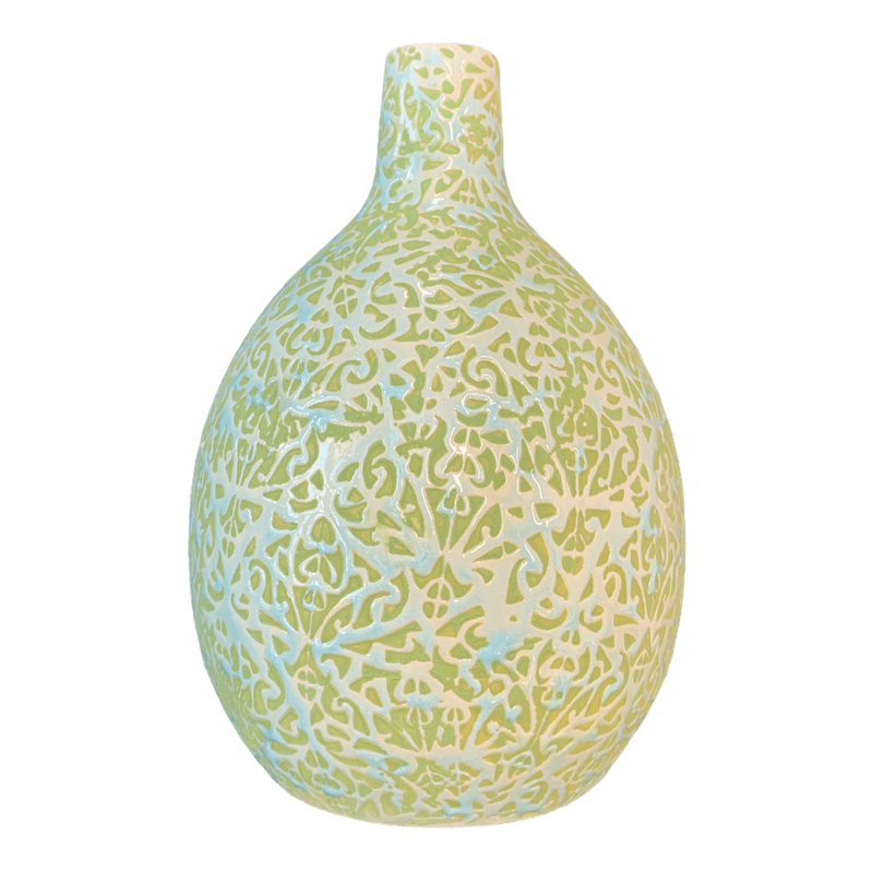 Blue on Green Engel Vase