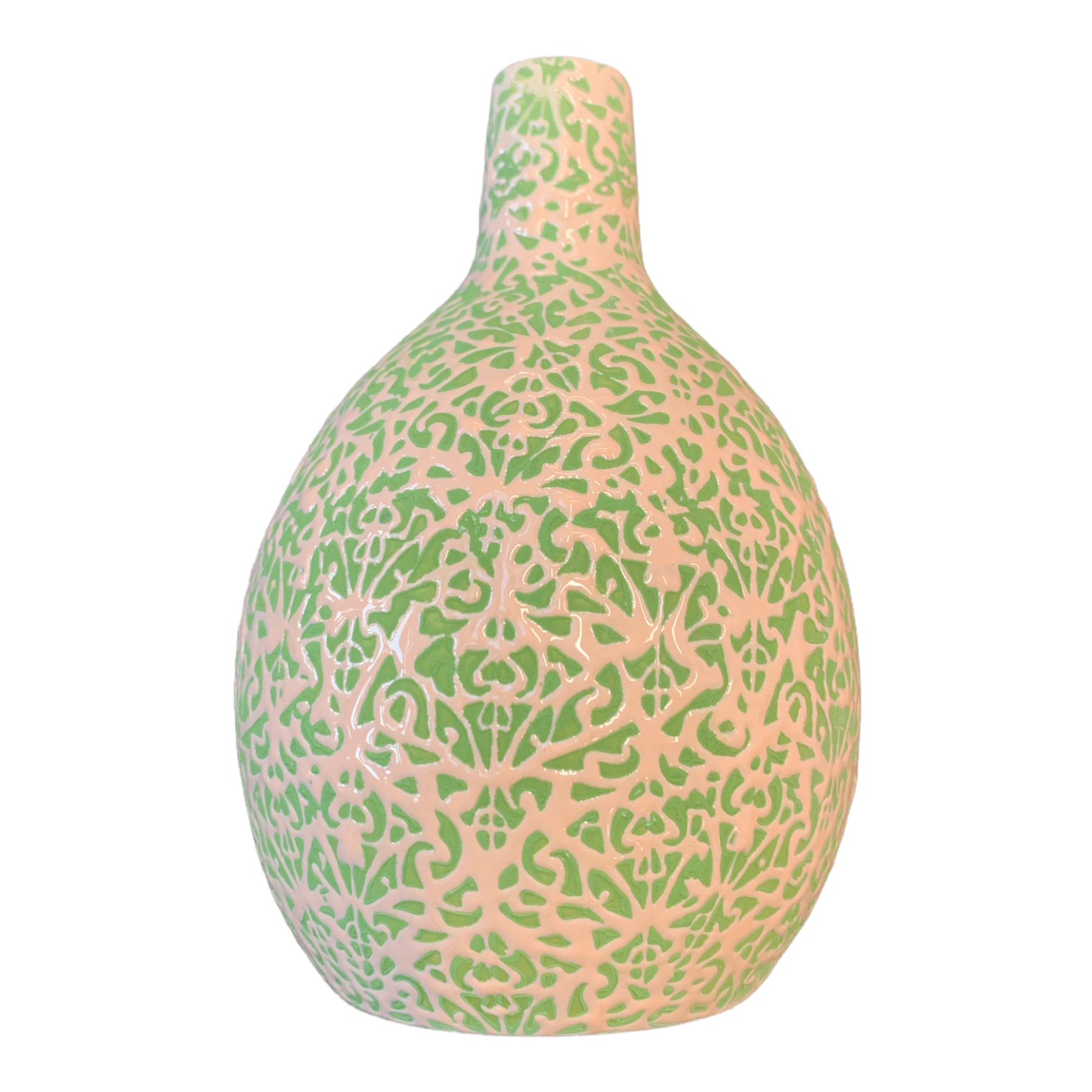 Pink on Green Engel Vase