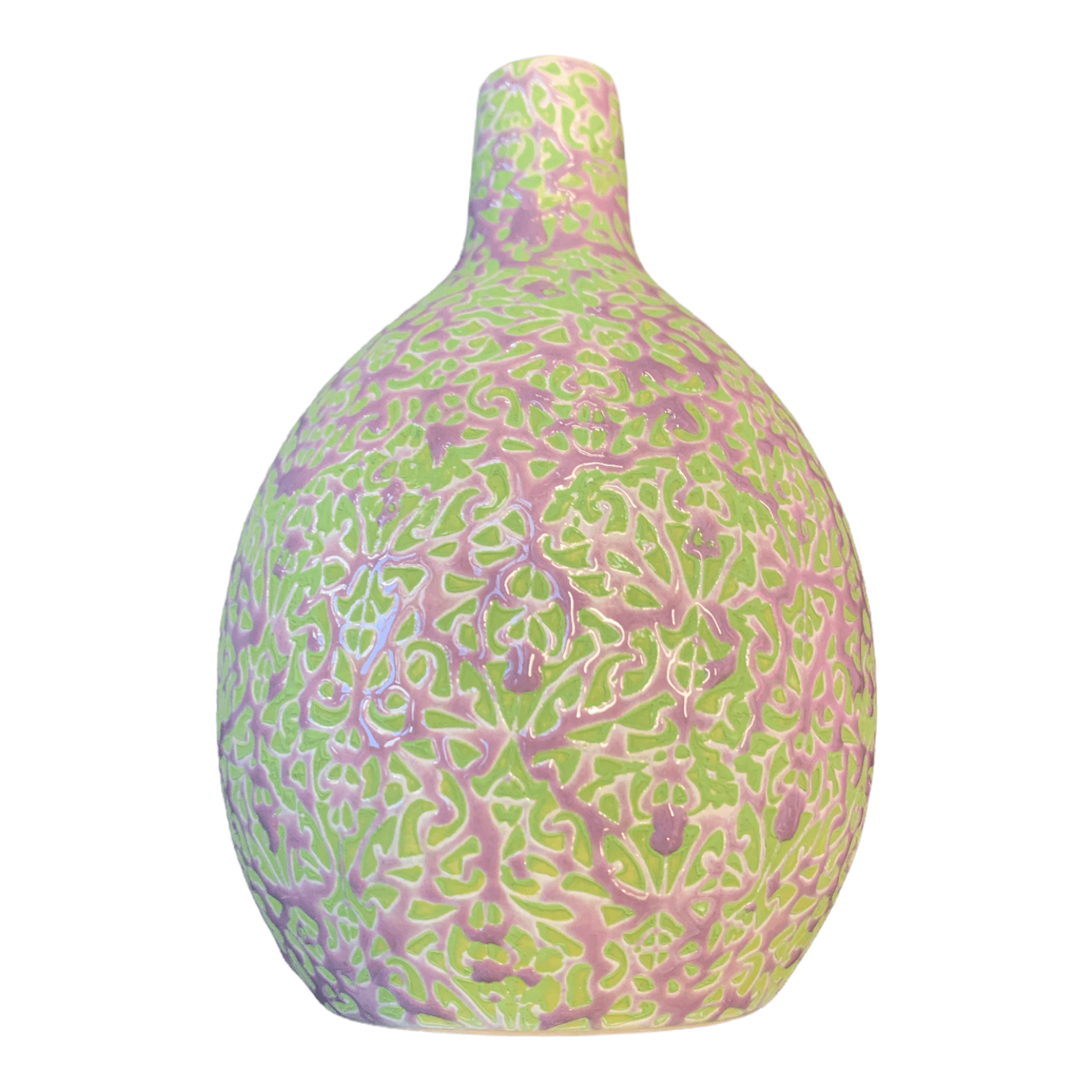 Purple on Green Engel Vase
