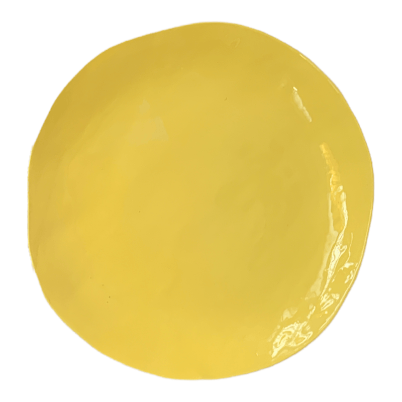 Birds eye view of a yellow ceramic plate.
