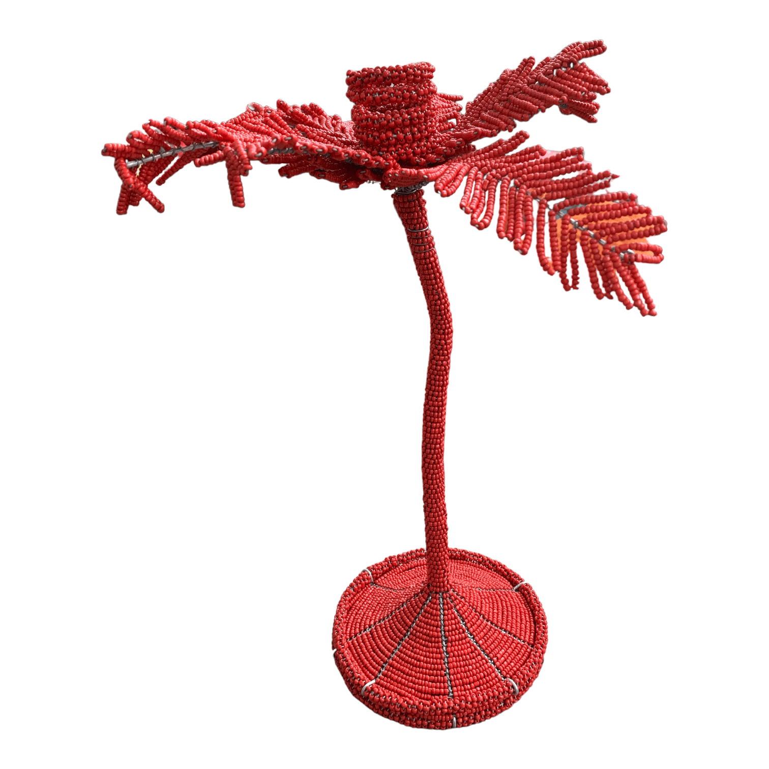 Beaded Palm Candle Holder Red
