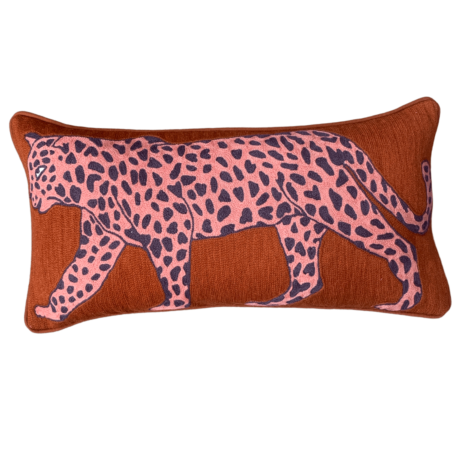 Rust Embroidered Leopard 60x30cm Cushion