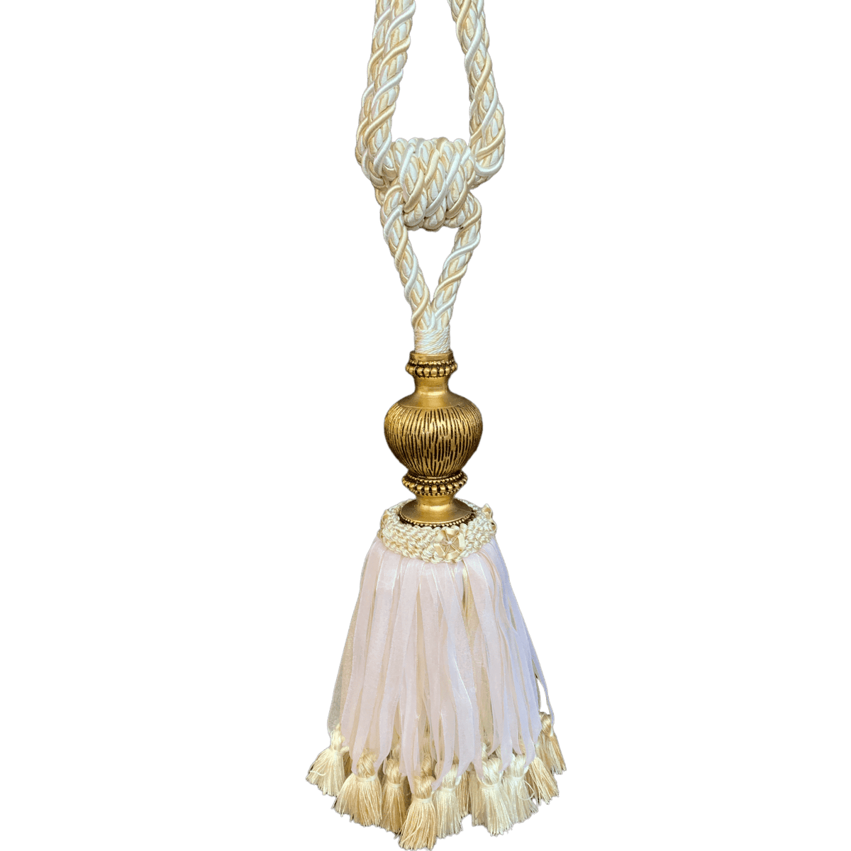 White and gold curtain tie back
