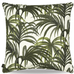 Palmeral White and Green Linen Cushion