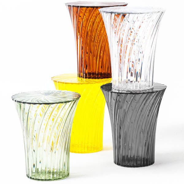 Five sparkle stools in different colours by Kartell.