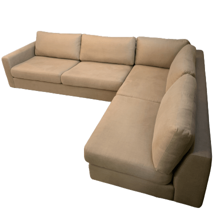 A natural brown coloured modular sofa with four seats.
