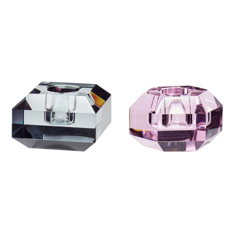 Gem Crystal Candle Holders Pink/Smoked Set of 2
